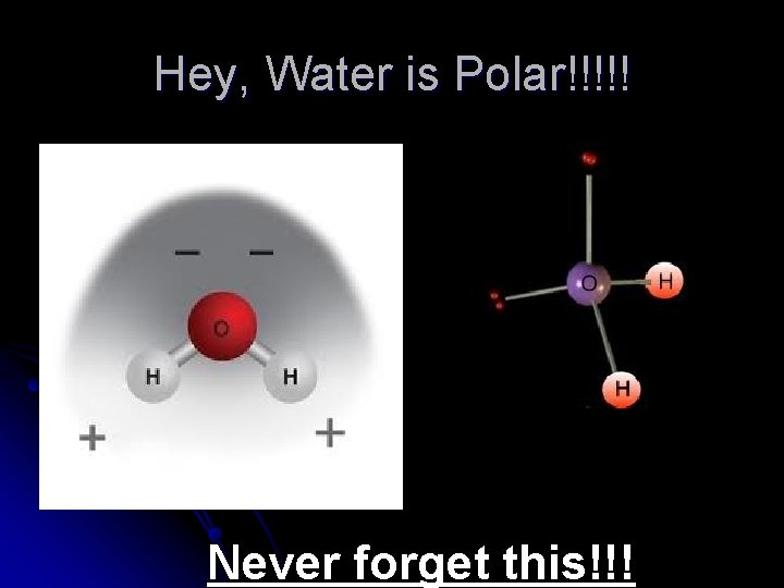 Hey, Water is Polar!!!!! Never forget this!!! 
