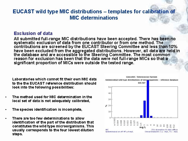 EUCAST wild type MIC distributions – templates for calibration of MIC determinations Exclusion of