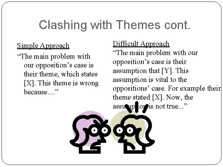 Clashing with Themes cont. Simple Approach “The main problem with our opposition’s case is