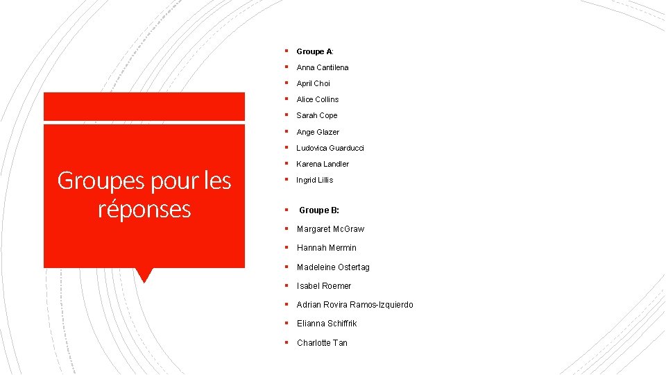 § Groupe A: § Anna Cantilena § April Choi § Alice Collins § Sarah