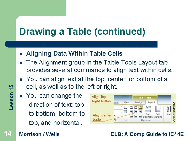 Drawing a Table (continued) l l Lesson 15 l 14 l Aligning Data Within
