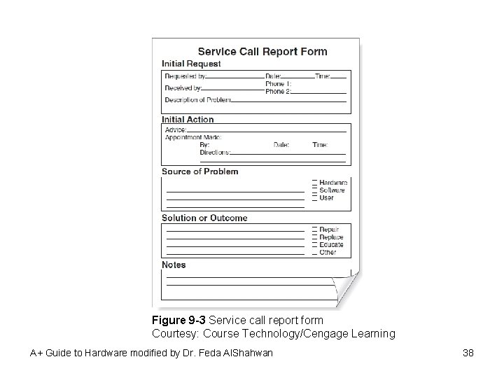 Figure 9 -3 Service call report form Courtesy: Course Technology/Cengage Learning A+ Guide to