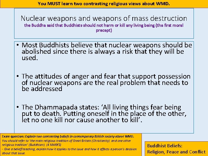 You MUST learn two contrasting religious views about WMD. Nuclear weapons and weapons of