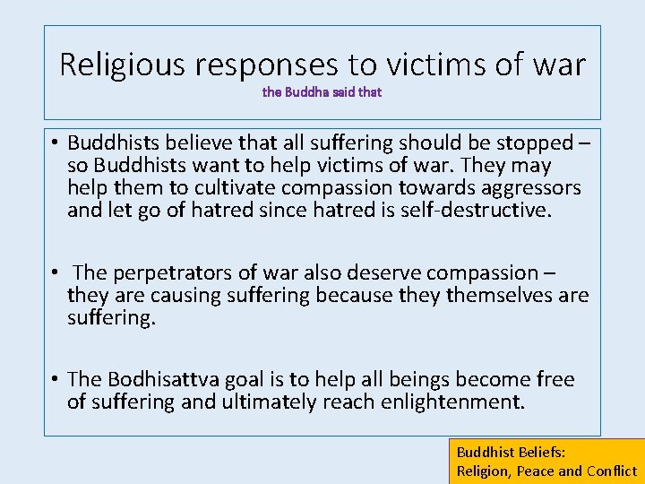 Religious responses to victims of war the Buddha said that • Buddhists believe that