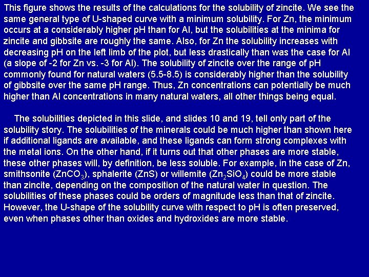 This figure shows the results of the calculations for the solubility of zincite. We