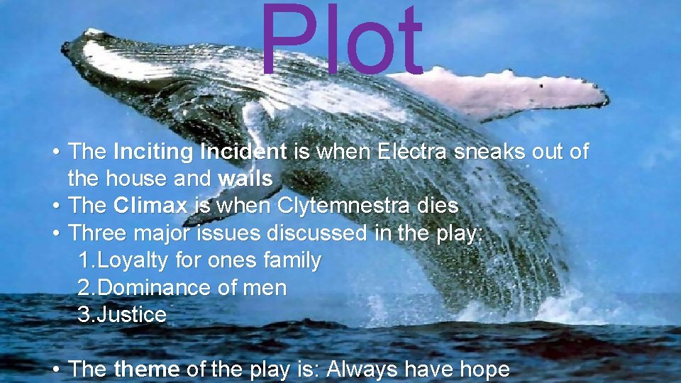 Plot • The Inciting Incident is when Electra sneaks out of the house and