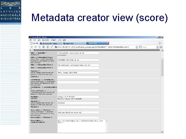 Metadata creator view (score) 