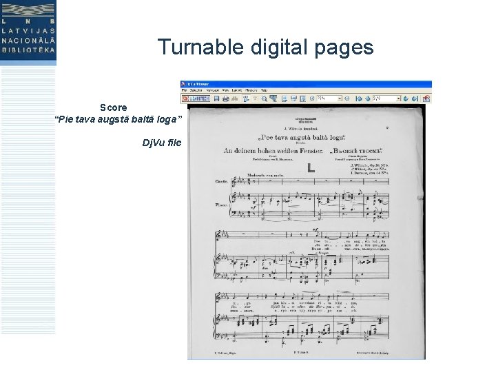 Turnable digital pages Score “Pie tava augstā baltā loga” Dj. Vu file 