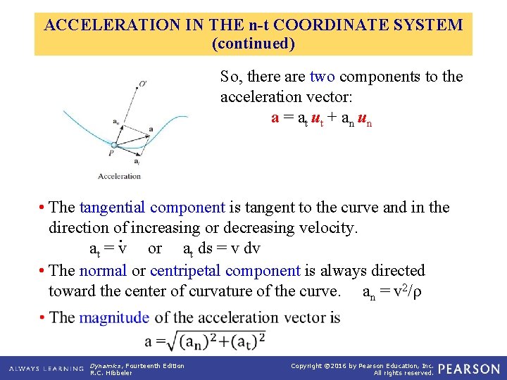 ACCELERATION IN THE n-t COORDINATE SYSTEM (continued) So, there are two components to the