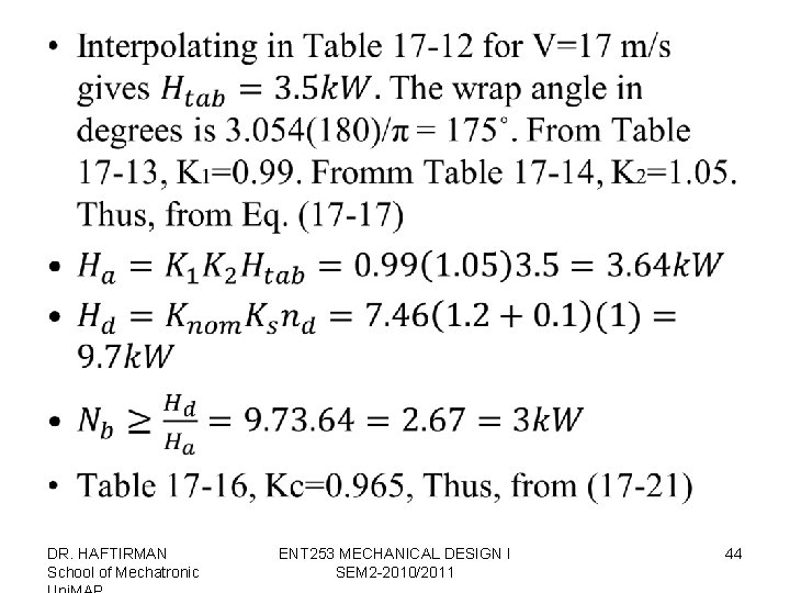  • DR. HAFTIRMAN School of Mechatronic ENT 253 MECHANICAL DESIGN I SEM 2