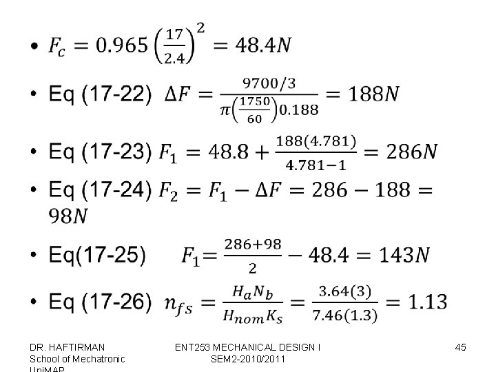  • DR. HAFTIRMAN School of Mechatronic ENT 253 MECHANICAL DESIGN I SEM 2