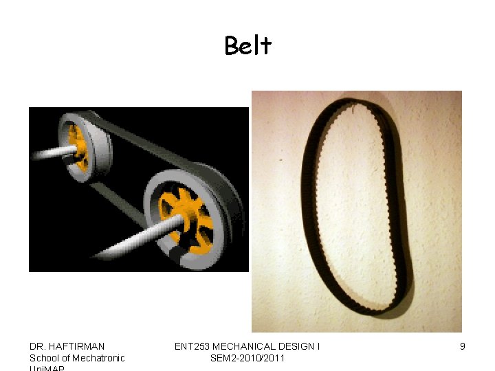 Belt DR. HAFTIRMAN School of Mechatronic ENT 253 MECHANICAL DESIGN I SEM 2 -2010/2011