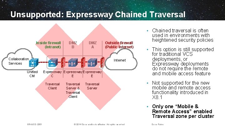 Unsupported: Expressway Chained Traversal • Chained traversal is often Inside firewall (Intranet) DMZ B