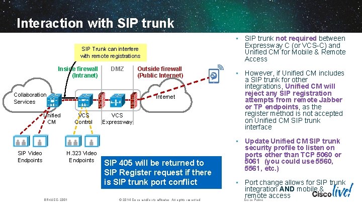 Interaction with SIP trunk • SIP trunk not required between Expressway C (or VCS-C)