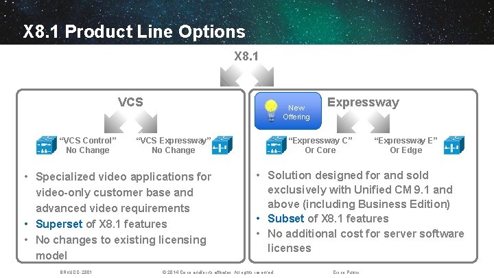 X 8. 1 Product Line Options X 8. 1 VCS “VCS Control” No Change