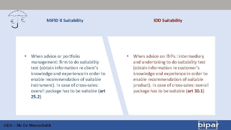 Mi. FID II Suitability IDD Suitability • When advice or portfolio management: firm to