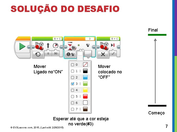 SOLUÇÃO DO DESAFIO Final Mover Ligado no“ON” Mover colocado no “OFF” Começo Esperar até