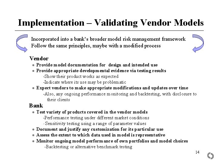 Implementation – Validating Vendor Models Incorporated into a bank’s broader model risk management framework