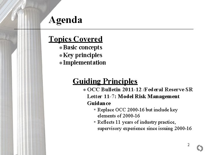 Agenda Topics Covered ● Basic concepts ● Key principles ● Implementation Guiding Principles ●