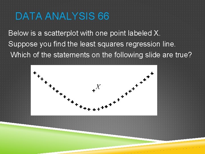 DATA ANALYSIS 66 Below is a scatterplot with one point labeled X. Suppose you