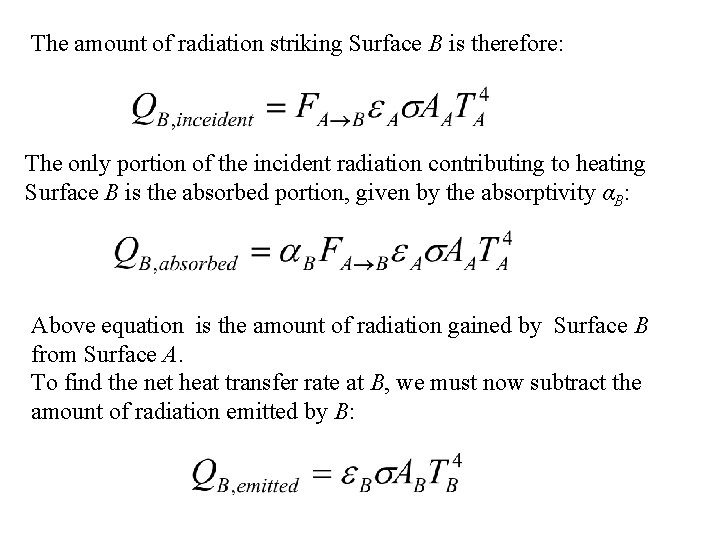 The amount of radiation striking Surface B is therefore: The only portion of the
