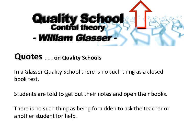 Quotes. . . on Quality Schools In a Glasser Quality School there is no