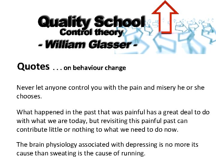 Quotes. . . on behaviour change Never let anyone control you with the pain