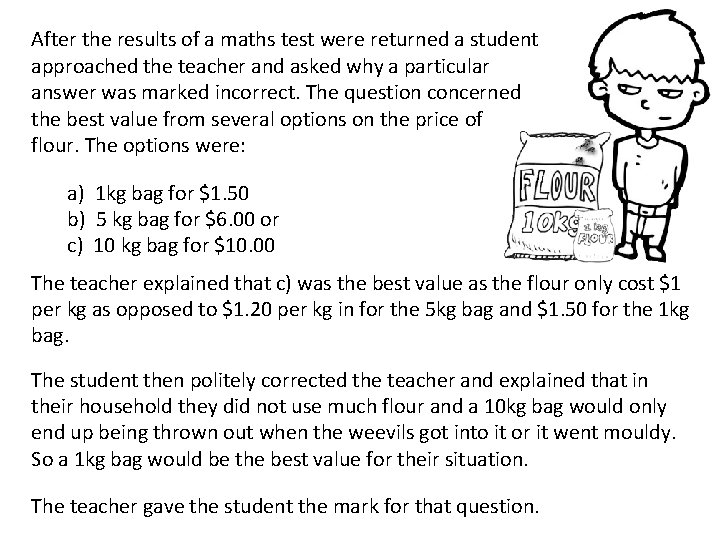 After the results of a maths test were returned a student approached the teacher