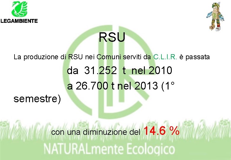RSU La produzione di RSU nei Comuni serviti da C. L. I. R. è