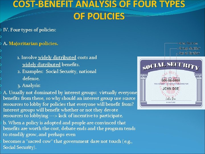 Public Policy and the United States Government COSTBENEFIT