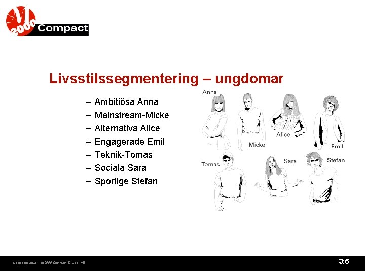 Livsstilssegmentering – ungdomar – – – – Kopiering tillåten. M 2000 Compact © Liber