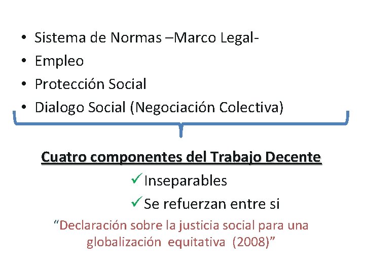  • • Sistema de Normas –Marco Legal. Empleo Protección Social Dialogo Social (Negociación