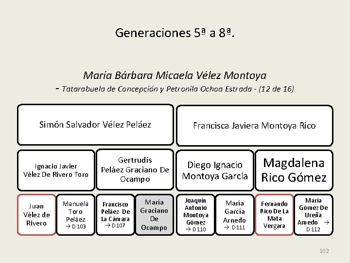 Generaciones 5ª a 8ª. María Bárbara Micaela Vélez Montoya - Tatarabuela de Concepción y