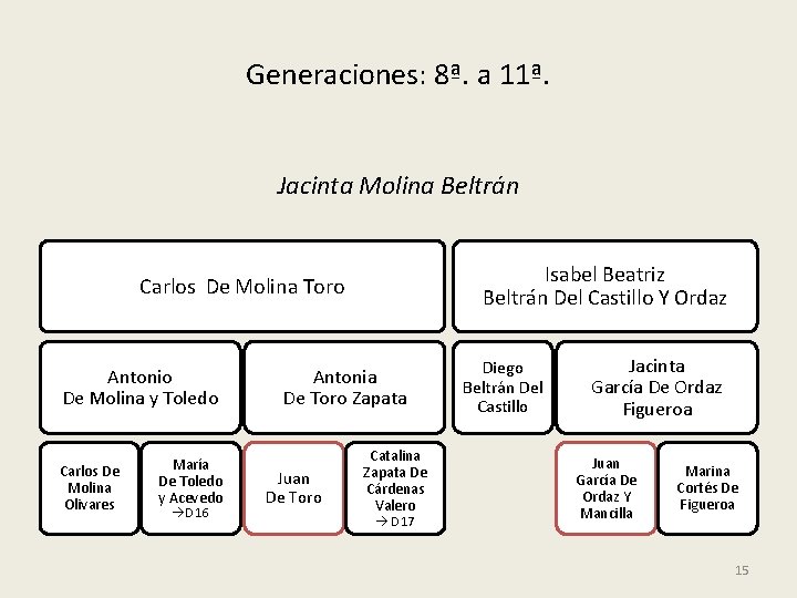 Generaciones: 8ª. a 11ª. Jacinta Molina Beltrán Isabel Beatriz Beltrán Del Castillo Y Ordaz