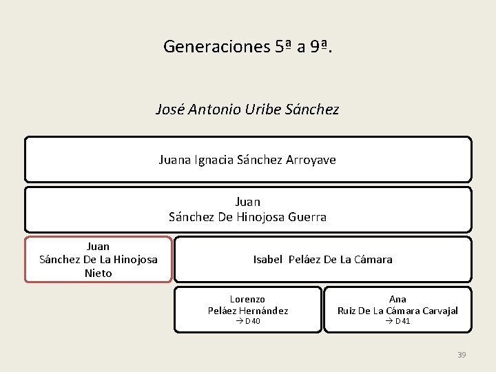 Generaciones 5ª a 9ª. José Antonio Uribe Sánchez Juana Ignacia Sánchez Arroyave Juan Sánchez