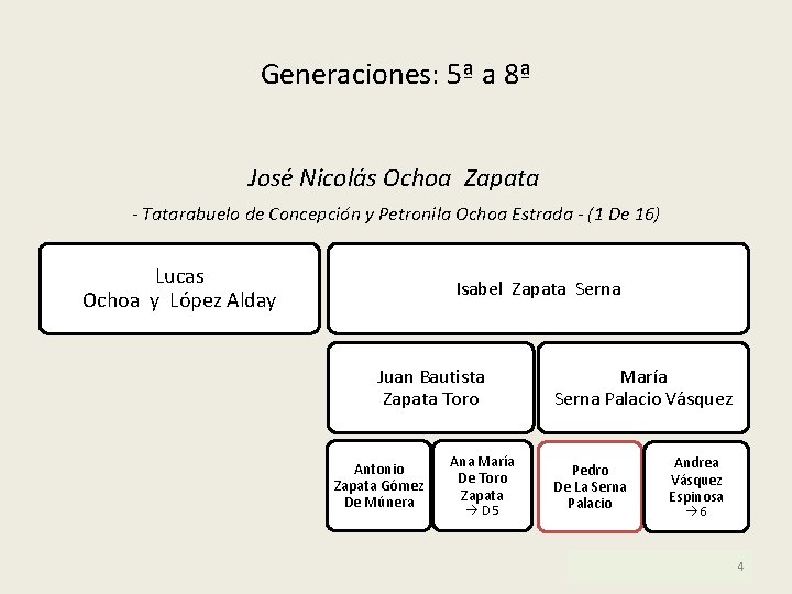 Generaciones: 5ª a 8ª José Nicolás Ochoa Zapata - Tatarabuelo de Concepción y Petronila