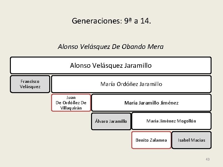 Generaciones: 9ª a 14. Alonso Velásquez De Obando Mera Alonso Velásquez Jaramillo Francisco Velásquez