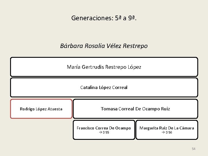Generaciones: 5ª a 9ª. Bárbara Rosalía Vélez Restrepo María Gertrudis Restrepo López Catalina López