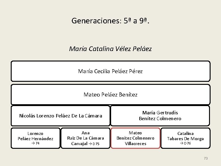 Generaciones: 5ª a 9ª. María Catalina Vélez Peláez María Cecilia Peláez Pérez Mateo Peláez