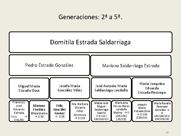 Generaciones: 2ª a 5ª. Domitila Estrada Saldarriaga Pedro Estrada González Miguel María Estrada Ossa
