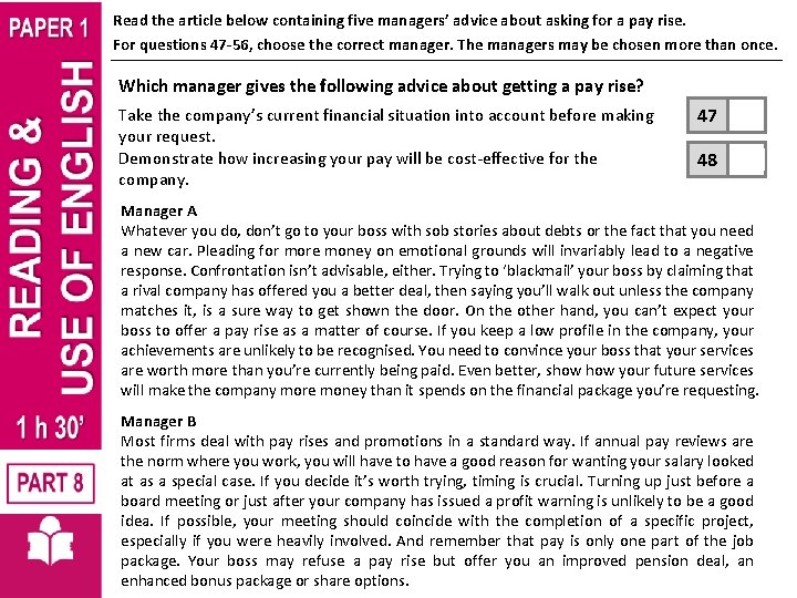 Read the article below containing five managers’ advice about asking for a pay rise.