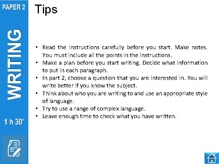 Tips • Read the instructions carefully before you start. Make notes. You must include