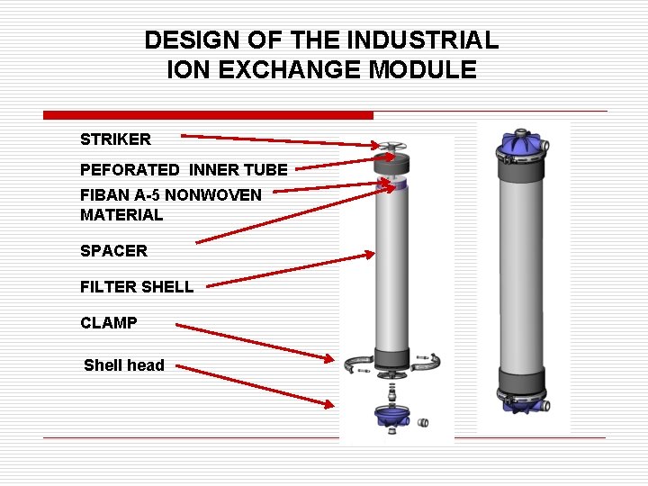 DESIGN OF THE INDUSTRIAL ION EXCHANGE MODULE STRIKER PEFORATED INNER TUBE FIBAN A-5 NONWOVEN