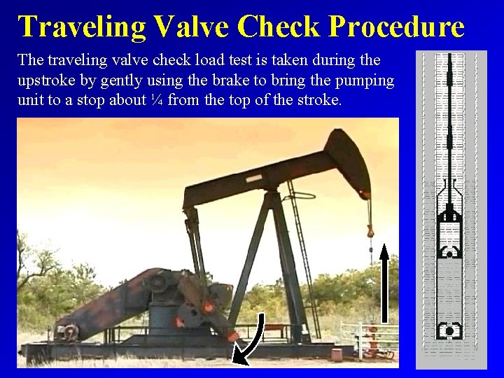 Traveling Valve Check Procedure The traveling valve check load test is taken during the