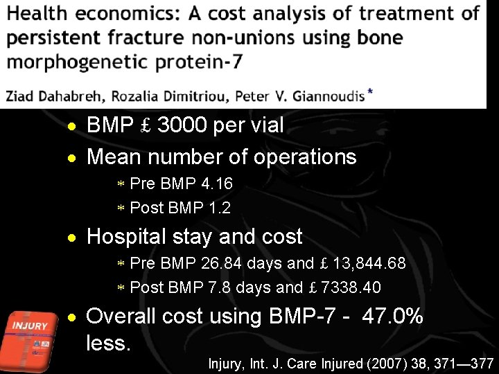 · BMP £ 3000 per vial · Mean number of operations * Pre BMP