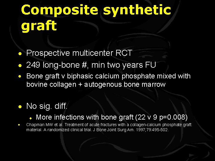 Composite synthetic graft · Prospective multicenter RCT · 249 long-bone #, min two years