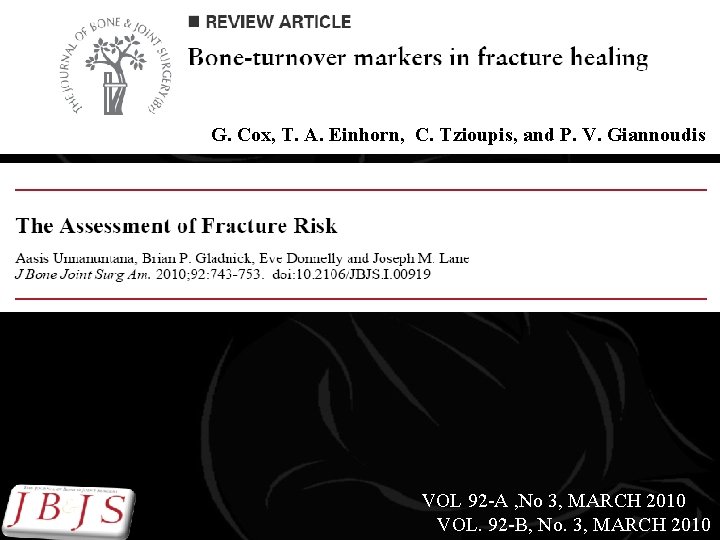 Whats new G. Cox, T. A. Einhorn, C. Tzioupis, and P. V. Giannoudis VOL