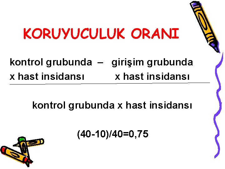 KORUYUCULUK ORANI kontrol grubunda – girişim grubunda x hast insidansı kontrol grubunda x hast