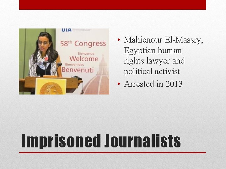  • Mahienour El-Massry, Egyptian human rights lawyer and political activist • Arrested in