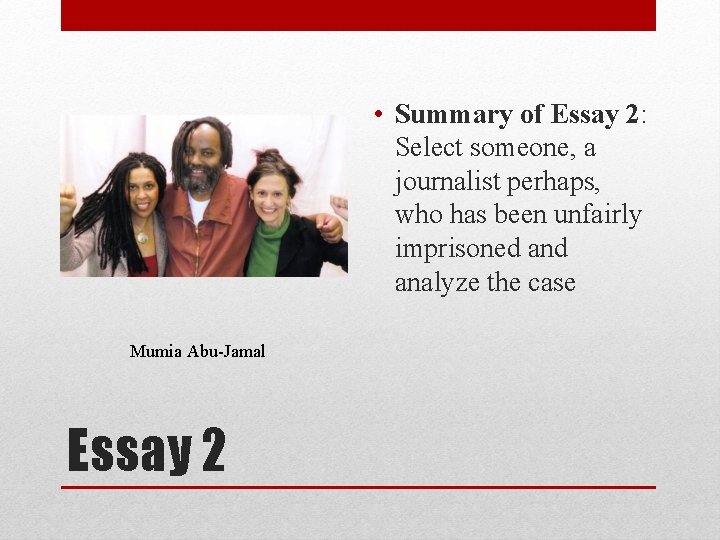  • Summary of Essay 2: Select someone, a journalist perhaps, who has been